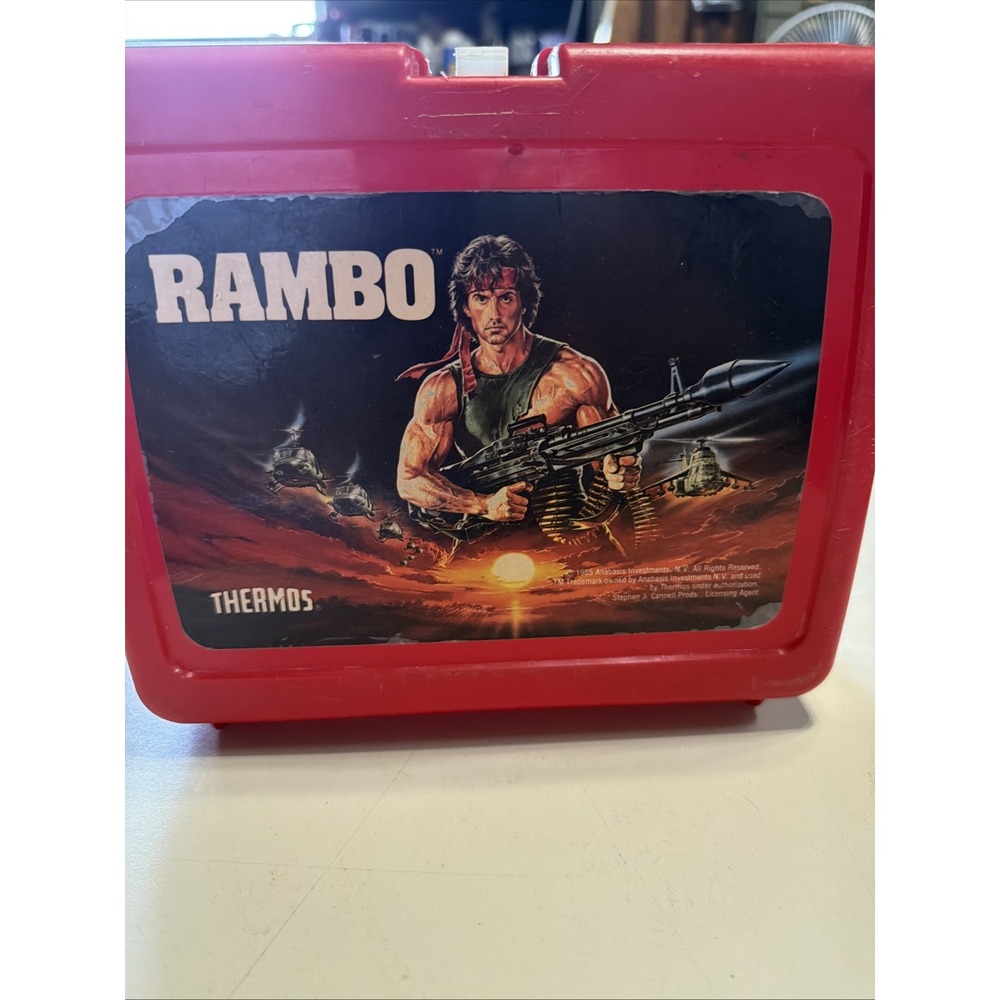 Vintage 1985 Rambo Lunchbox Red Plastic Lunchbox No Thermos Movie Promo